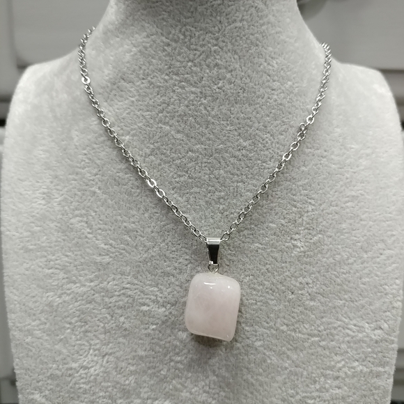 Rose Quartz Necklace Natural Gemstone Crystal Pendant Stainless-Steel Chain Pink - Picture 10 of 16